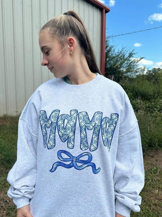 Blue Bow Mama - CREWNECK
